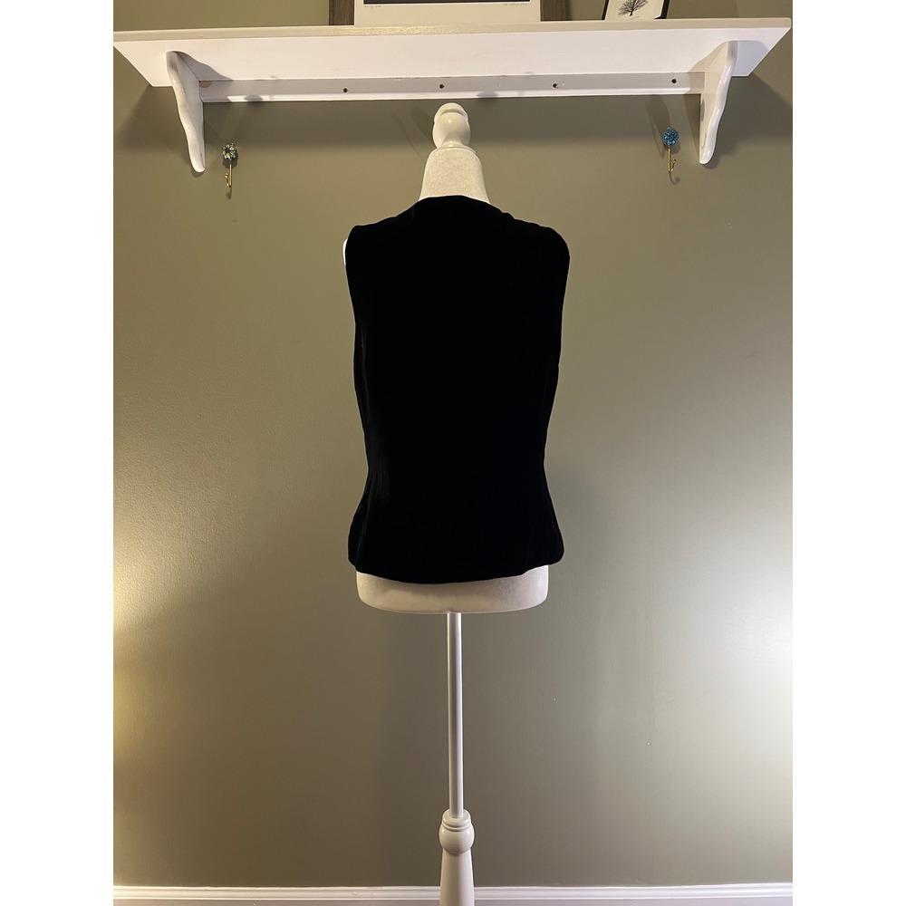 mwc Black Velvet Single Button V-Neck Vest Women Medium Vintage Style Lined - Picture 5 of 9